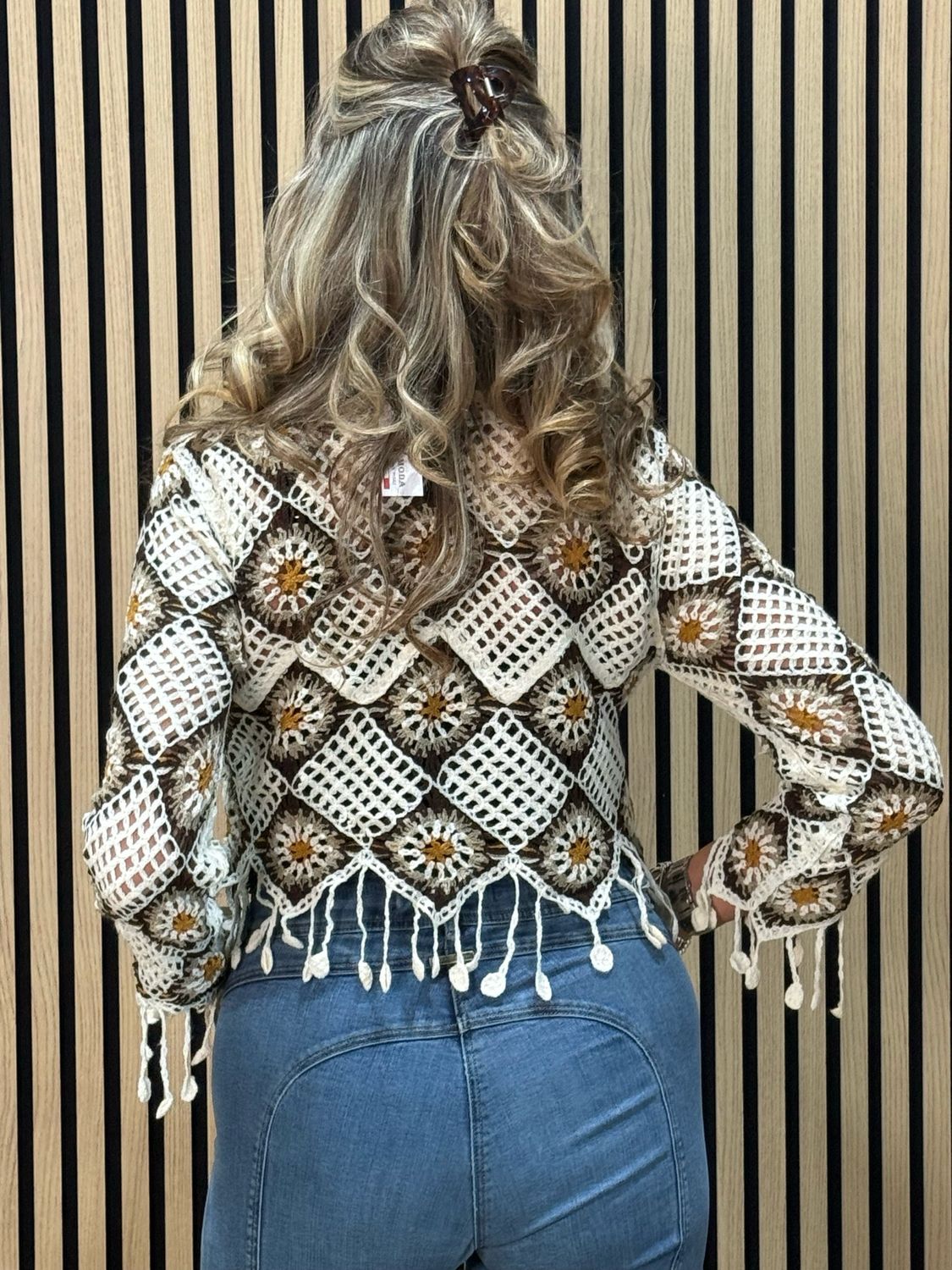 Boho Crochet Tassel Top - Cream/Brown