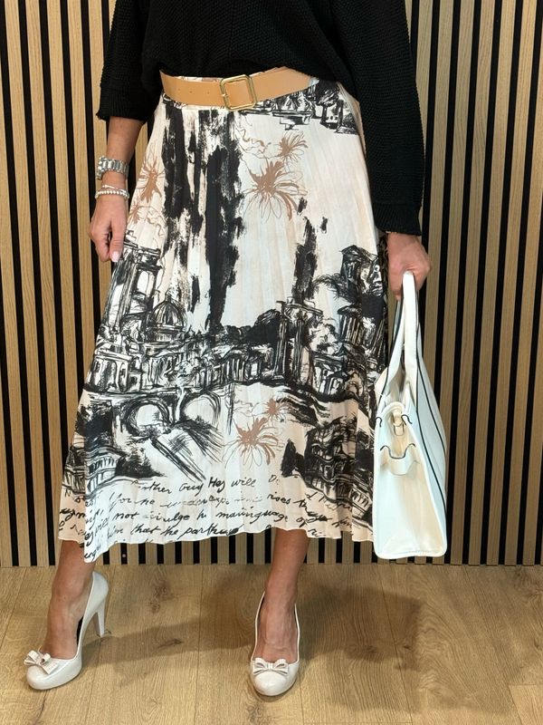 Art Print Midi Skirt - Black/White