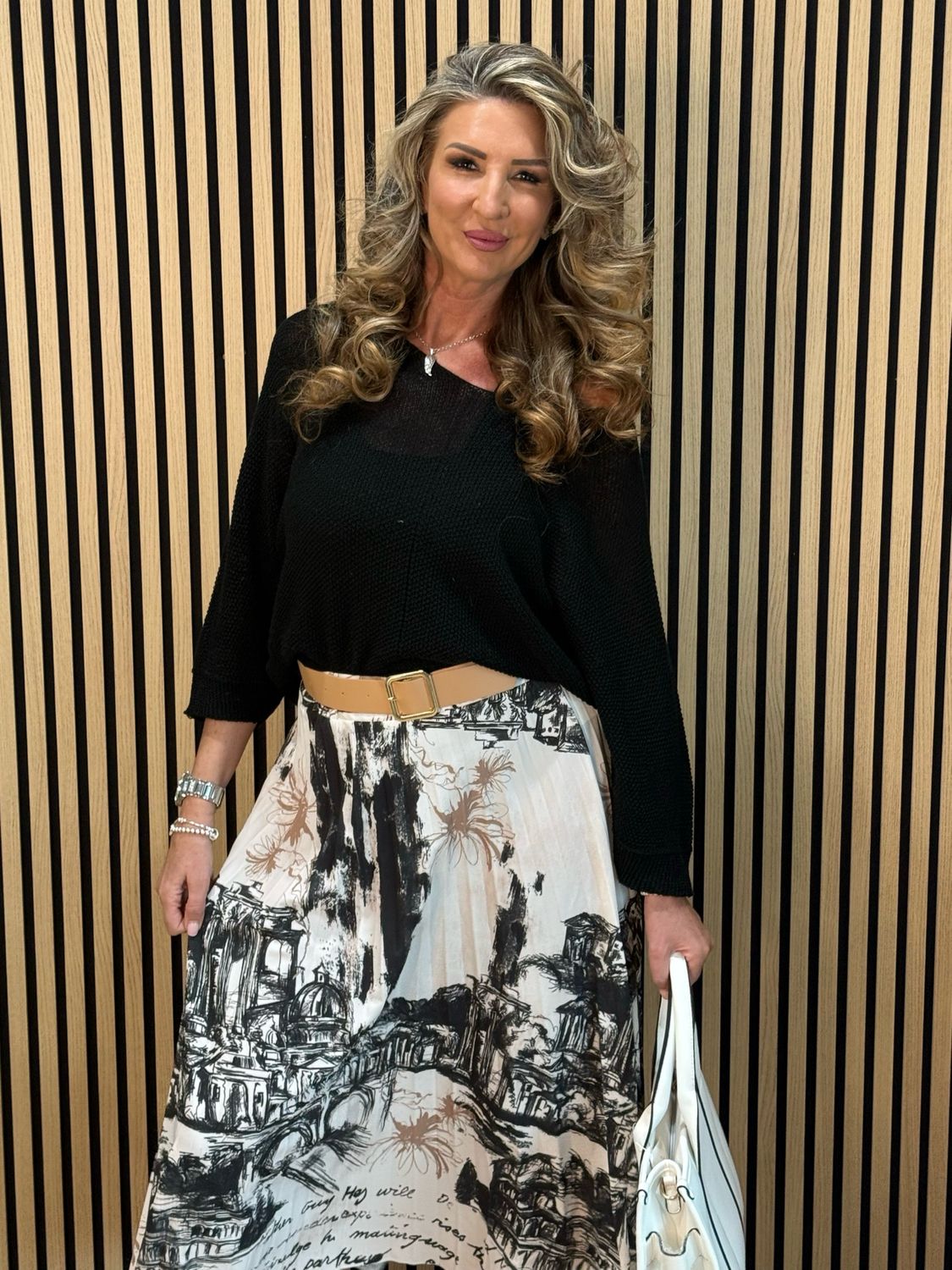 Art Print Midi Skirt - Black/White