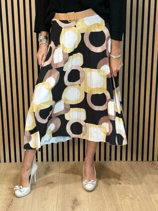 Retro Print Pleated Midi Skirt