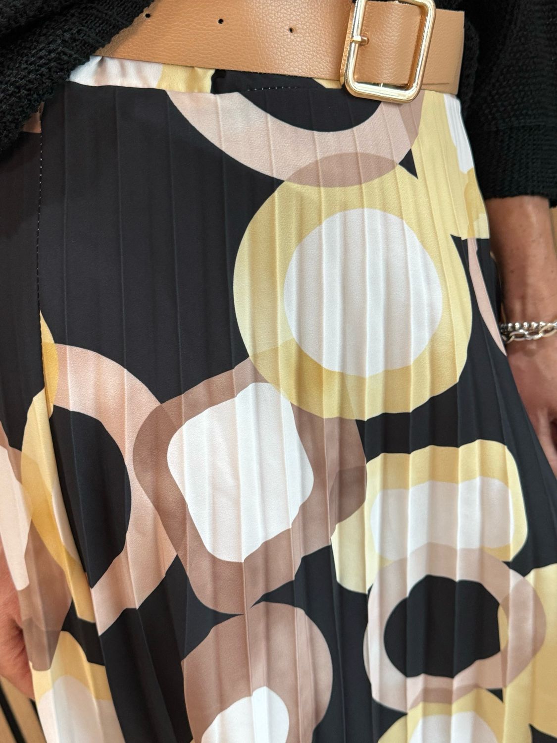 Retro Print Pleated Midi Skirt