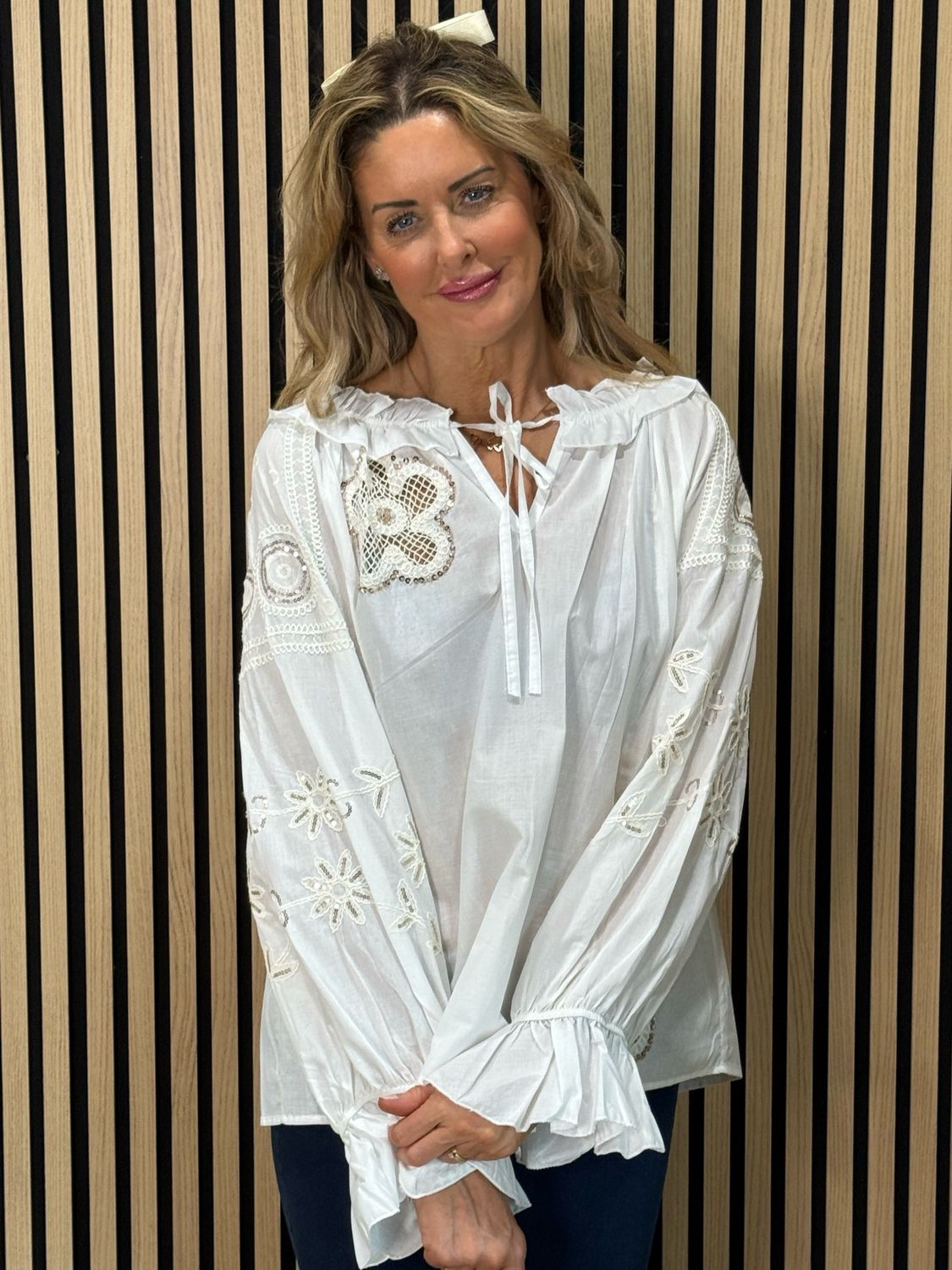 Boho Embroidered Cotton Blouse - White