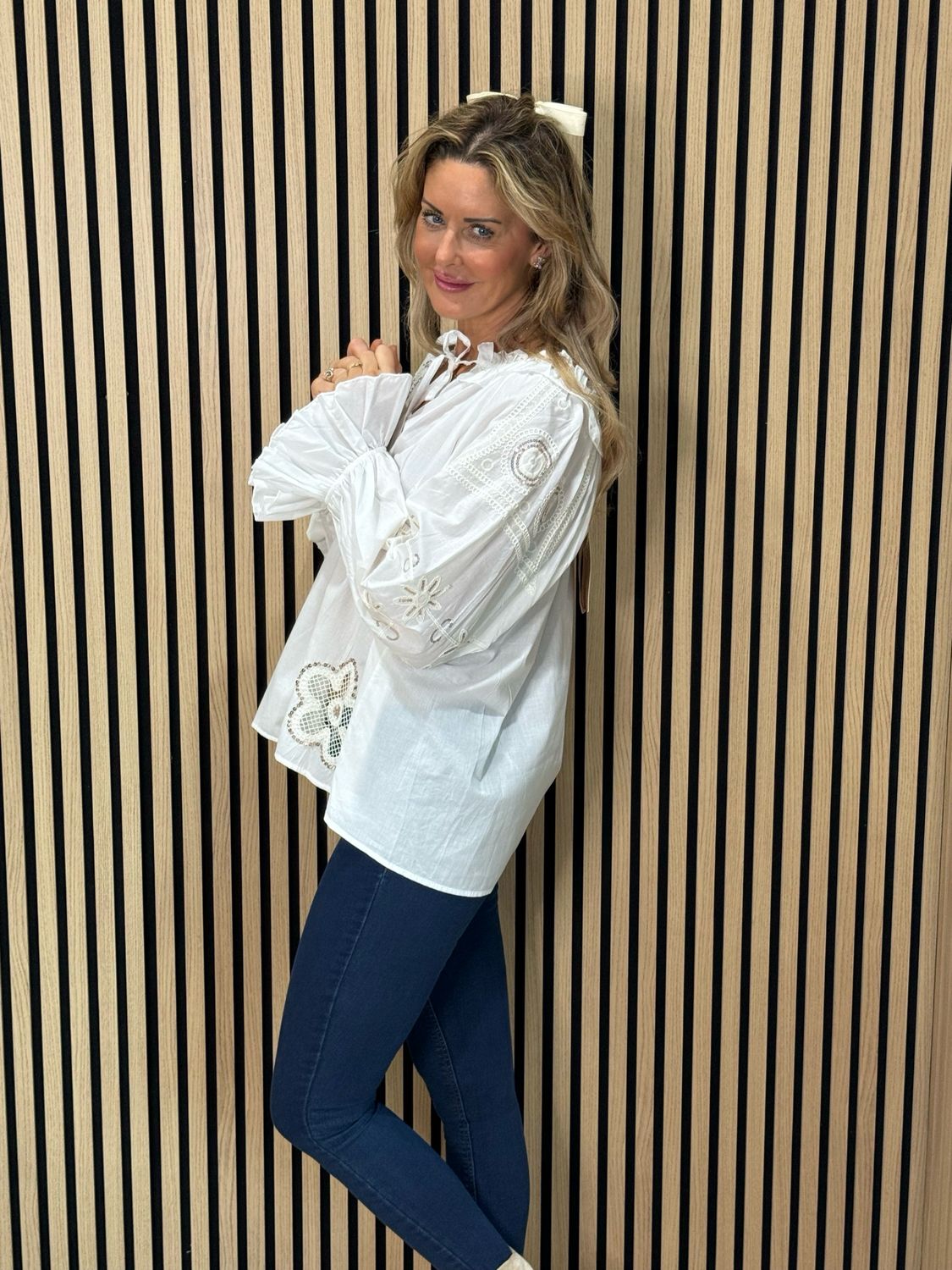 Boho Embroidered Cotton Blouse - White