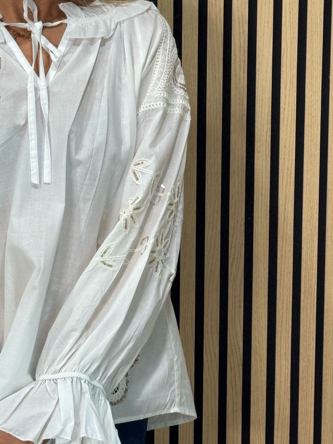 Boho Embroidered Cotton Blouse - White