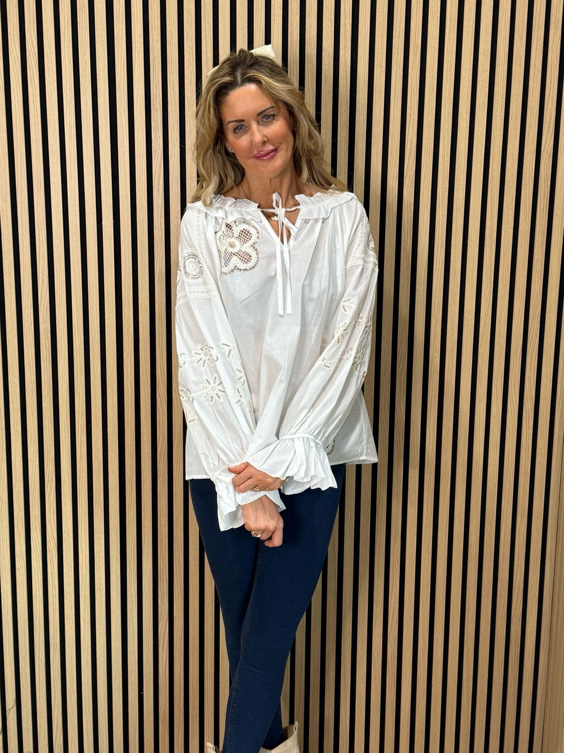 Boho Embroidered Cotton Blouse - White