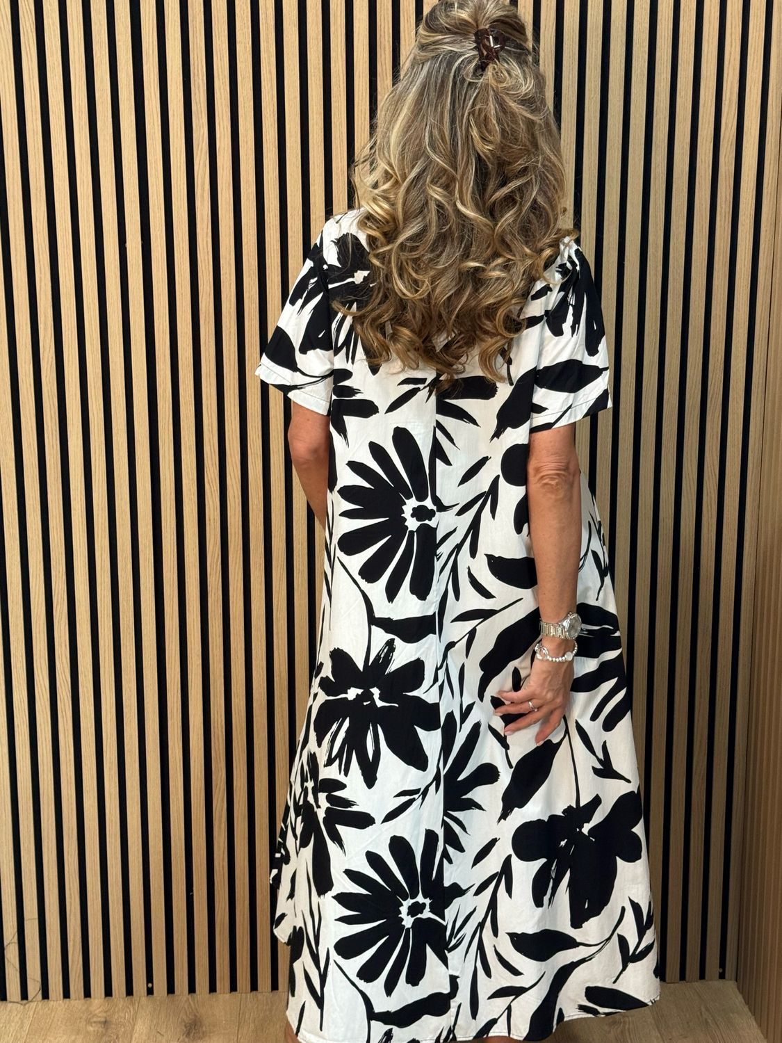 Monochrome Bloom Shirt Dress - Black/White