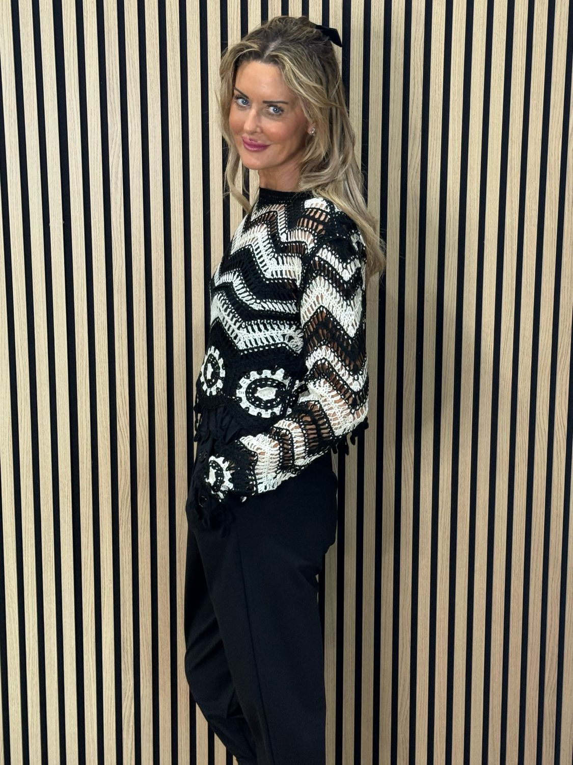 Monochrome Crochet Top - Black/White