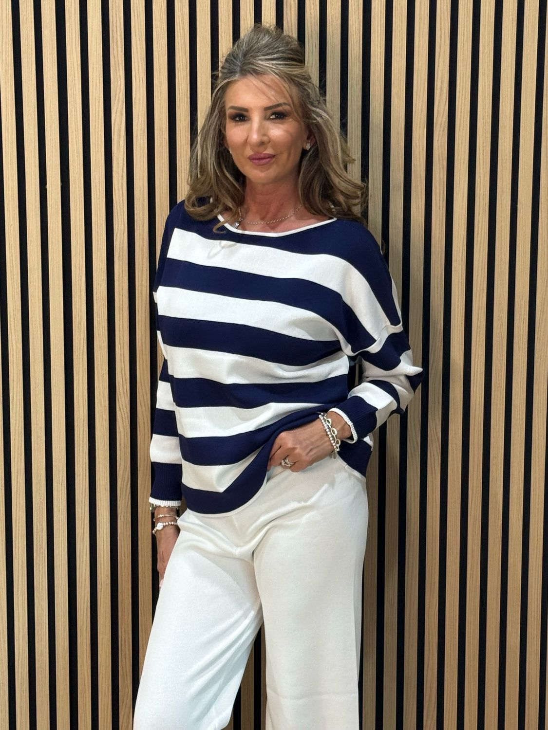 Lana Stripe Lounge Set - Navy/White