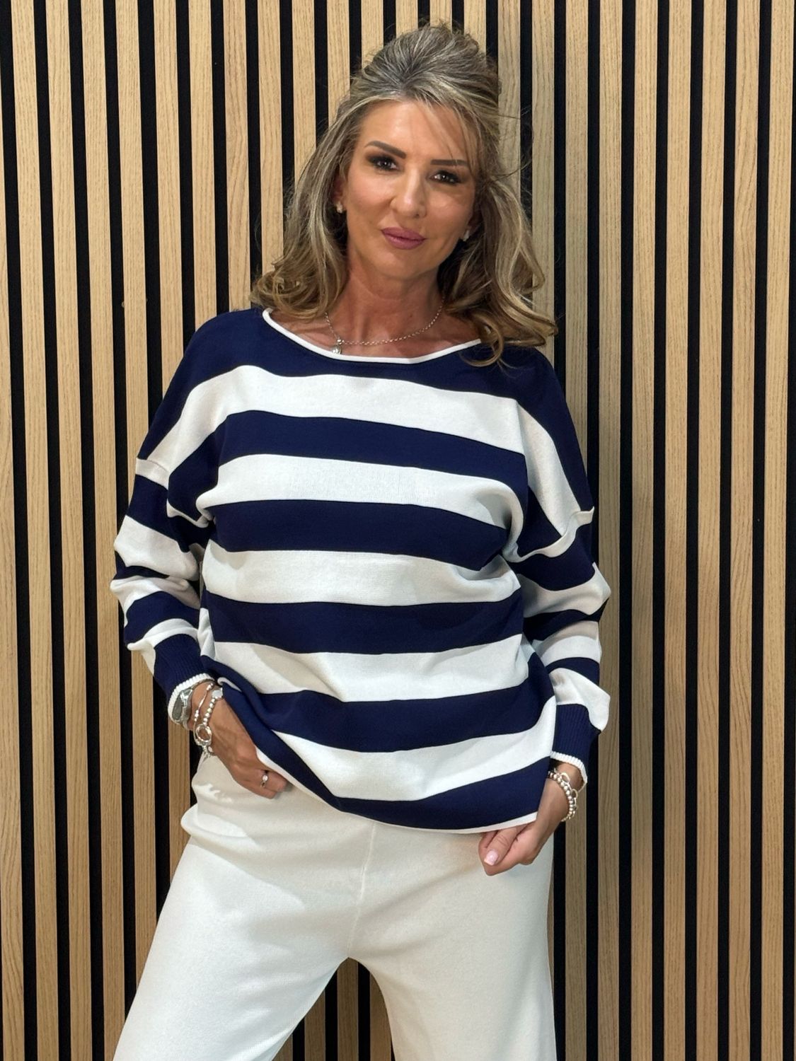 Lana Stripe Lounge Set - Navy/White