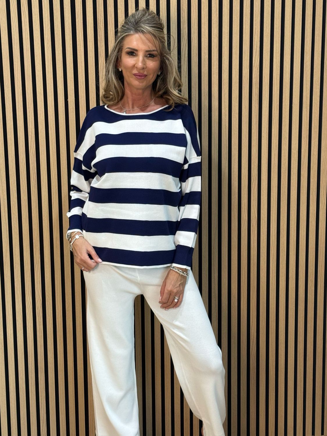 Lana Stripe Lounge Set - Navy/White