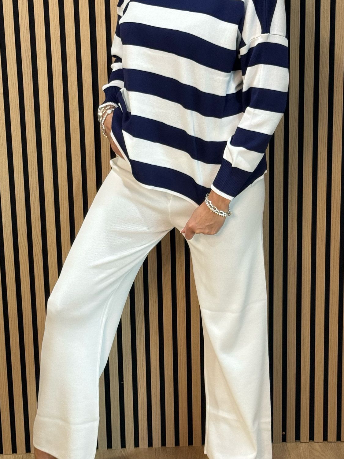 Lana Stripe Lounge Set - Navy/White