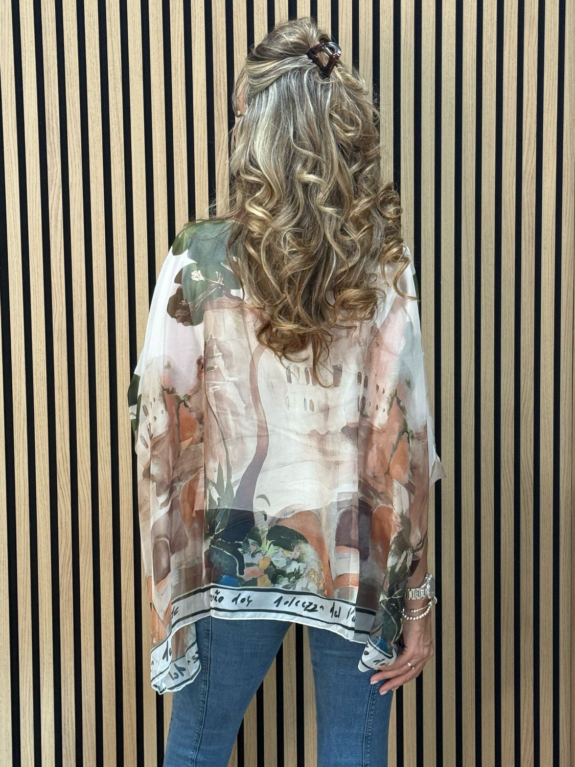 Cote D Azur Printed Oversized Top - Cream/Khaki