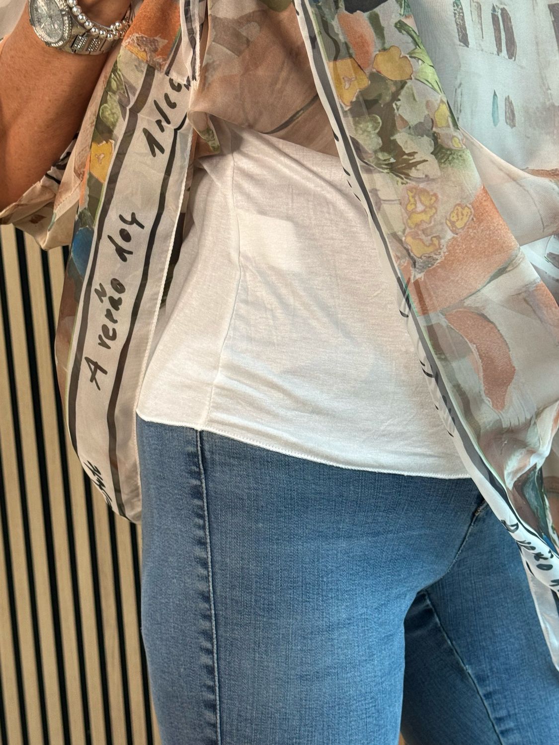 Cote D Azur Printed Oversized Top - Cream/Khaki