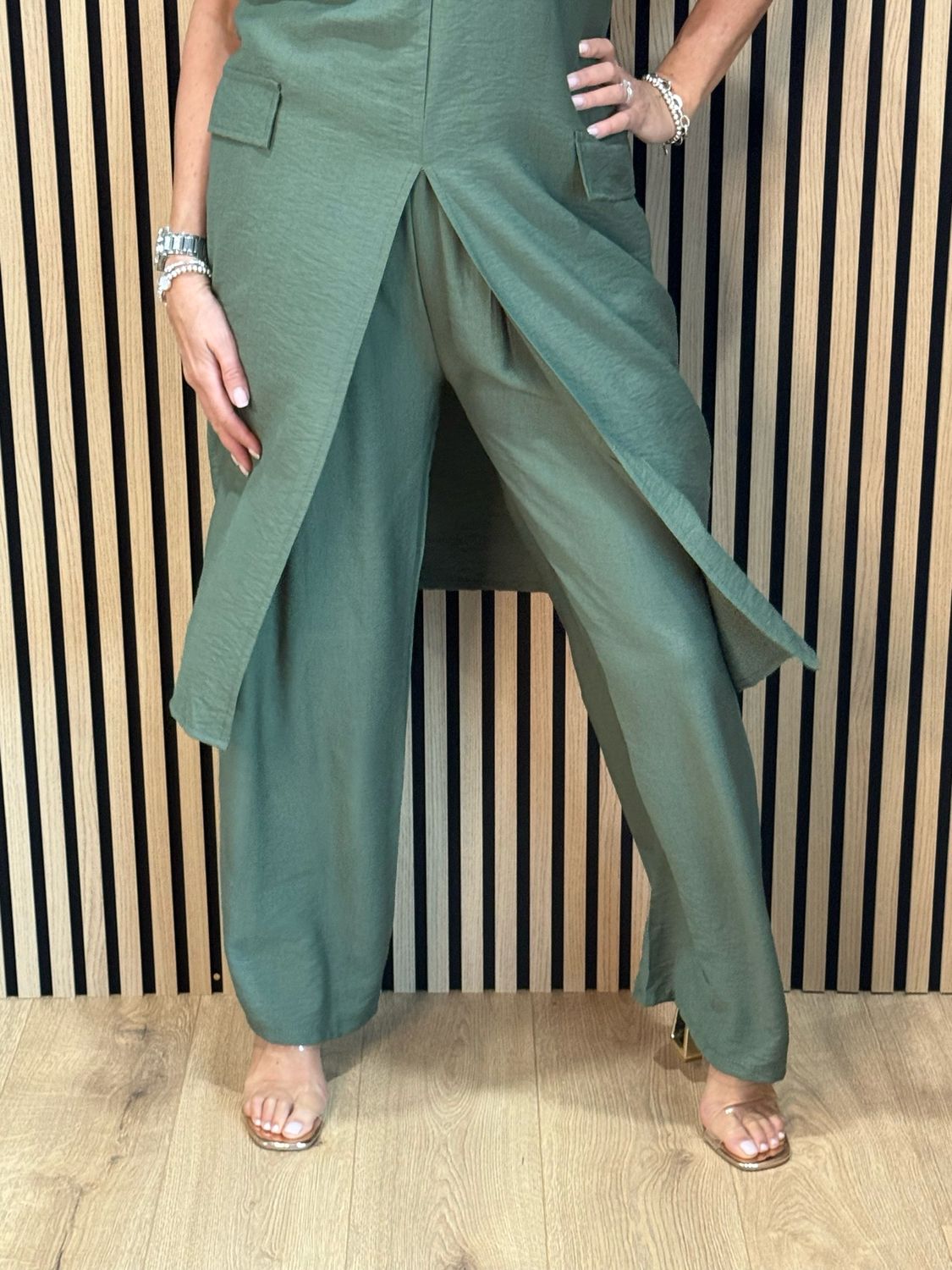 Longline Top &amp; Trouser Set - Khaki