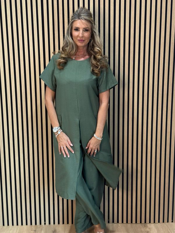 Longline Top &amp; Trouser Set - Khaki