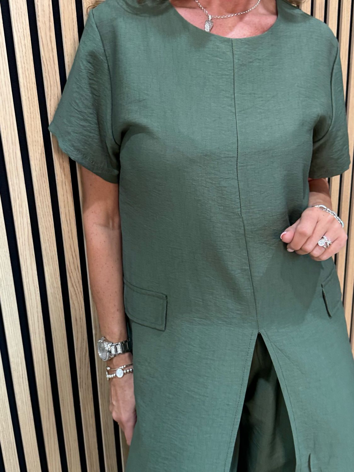 Longline Top &amp; Trouser Set - Khaki