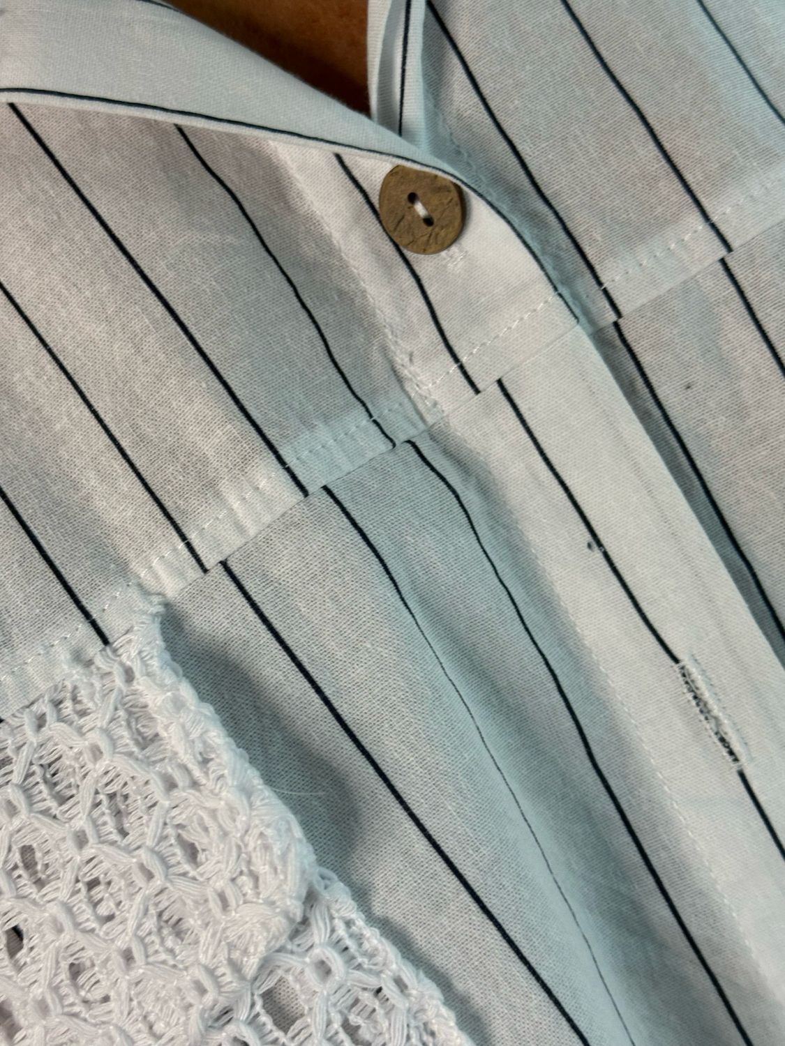 Pinstripe Crochet Detail Cotton Top - White