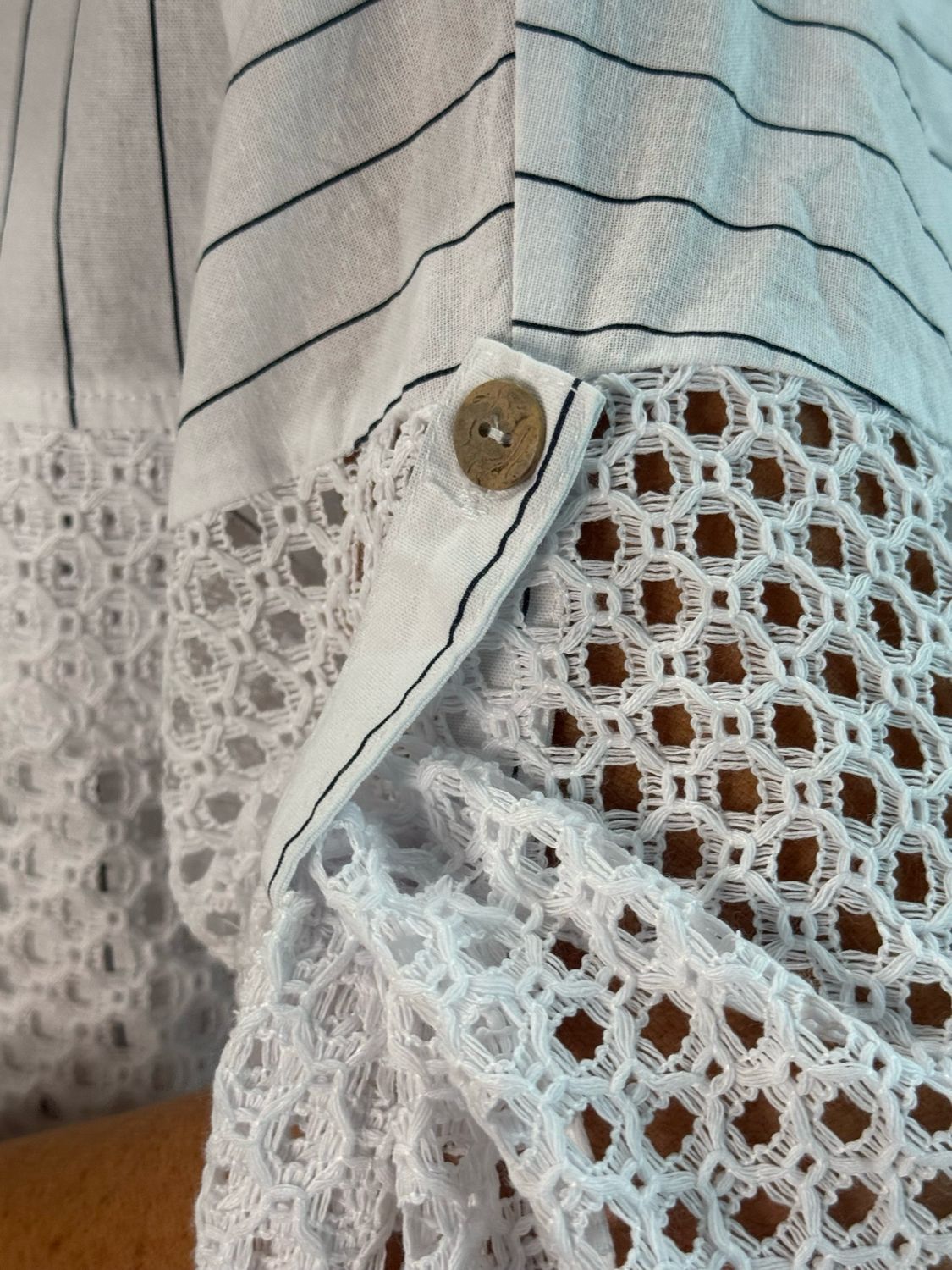 Pinstripe Crochet Detail Cotton Top - White