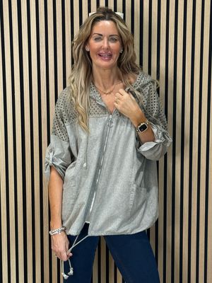 Cara Lace Panel Zip Hoodie - Taupe