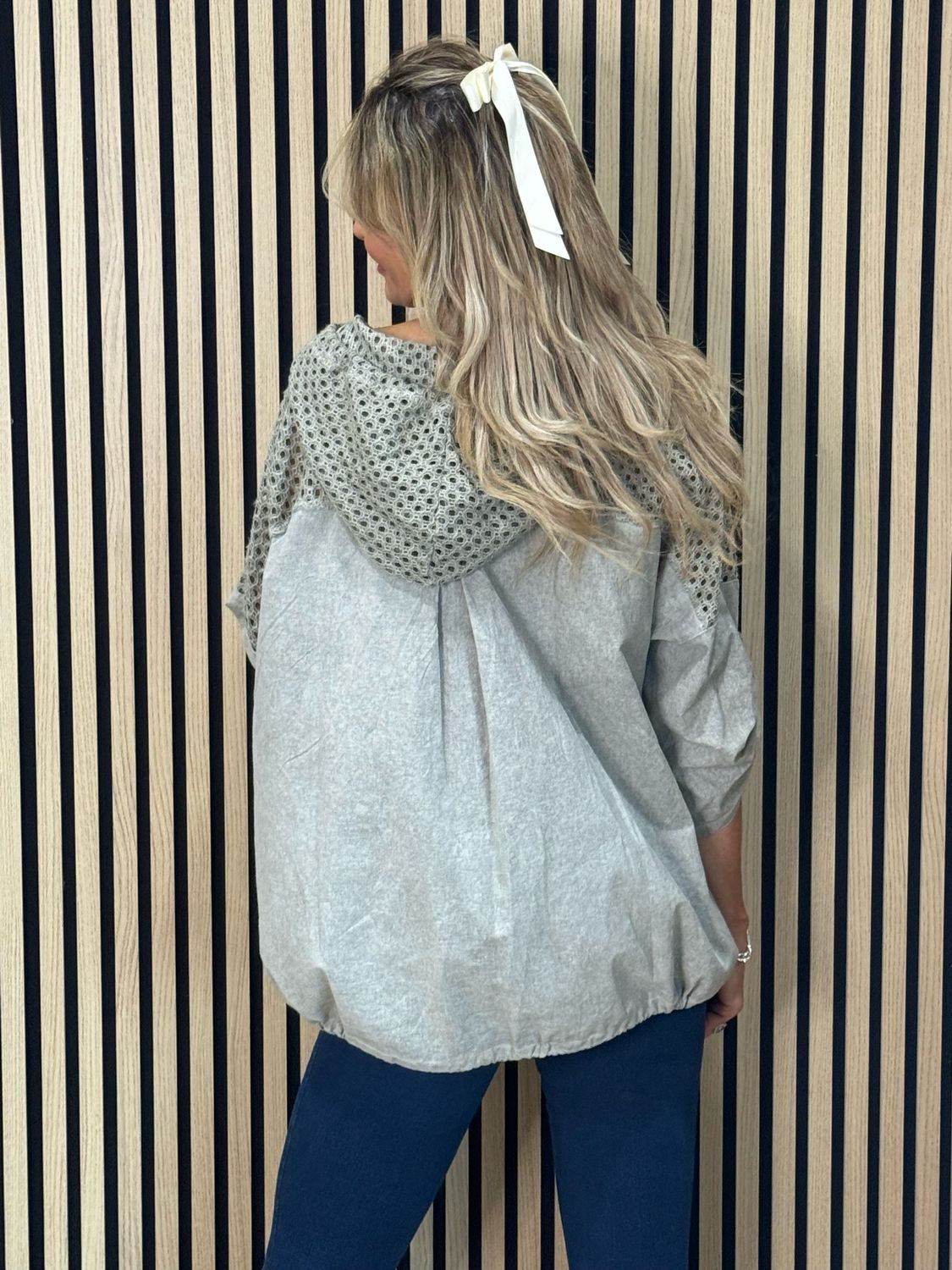 Cara Lace Panel Zip Hoodie - Taupe