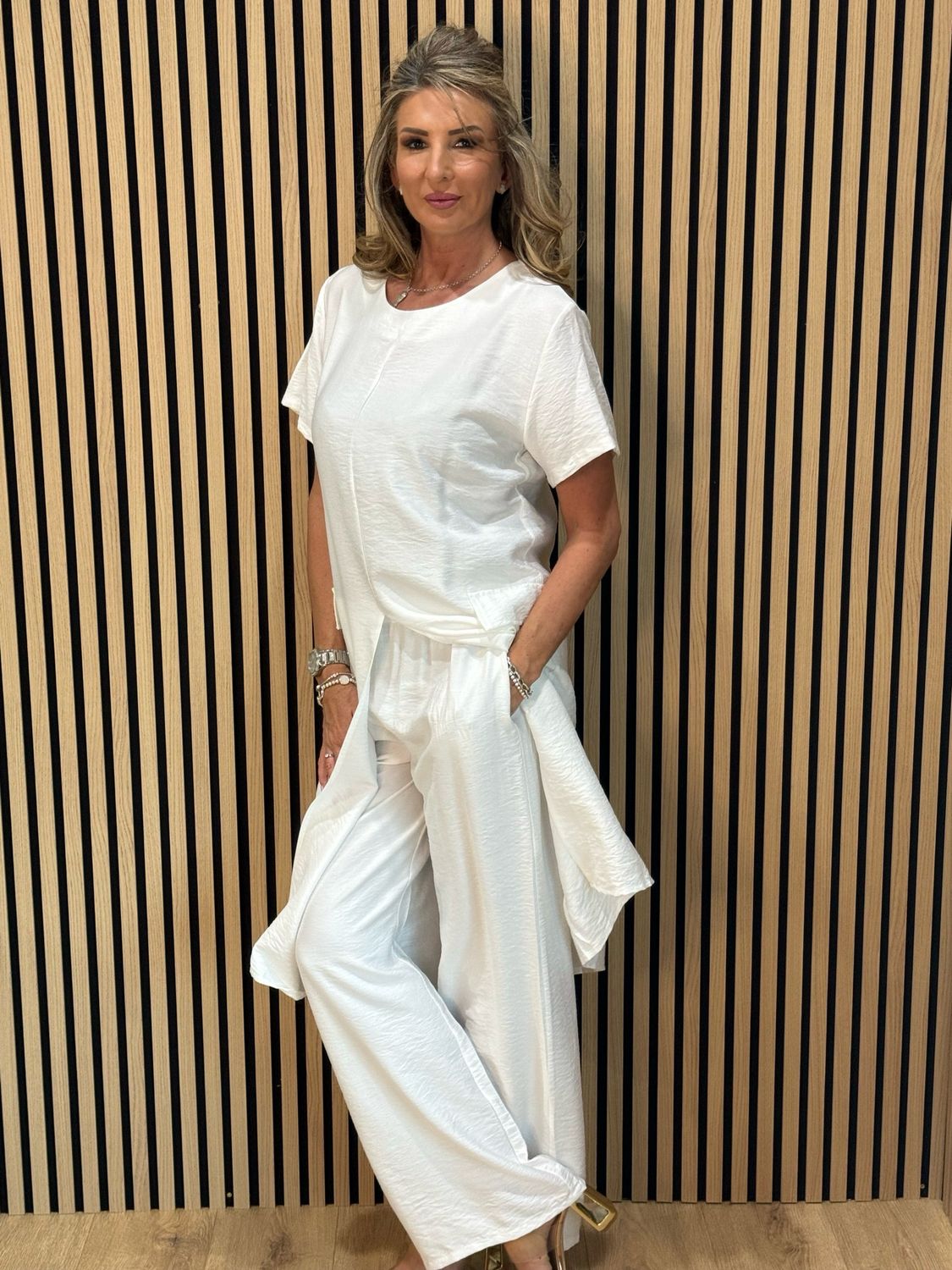 Longline Top &amp; Trouser Set - White