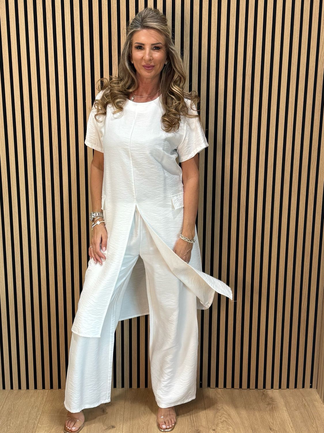 Longline Top &amp; Trouser Set - White