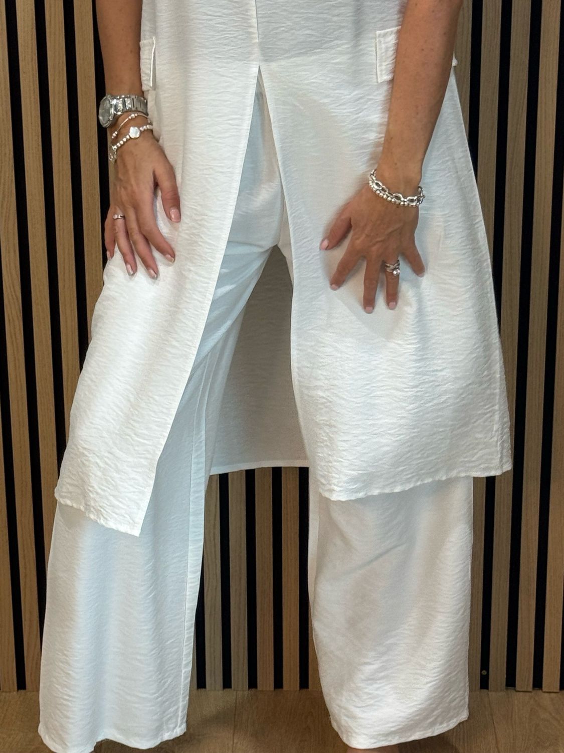 Longline Top &amp; Trouser Set - White