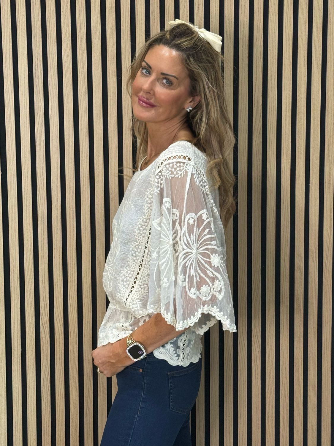 Angel Sleeve Cotton Top - Cream