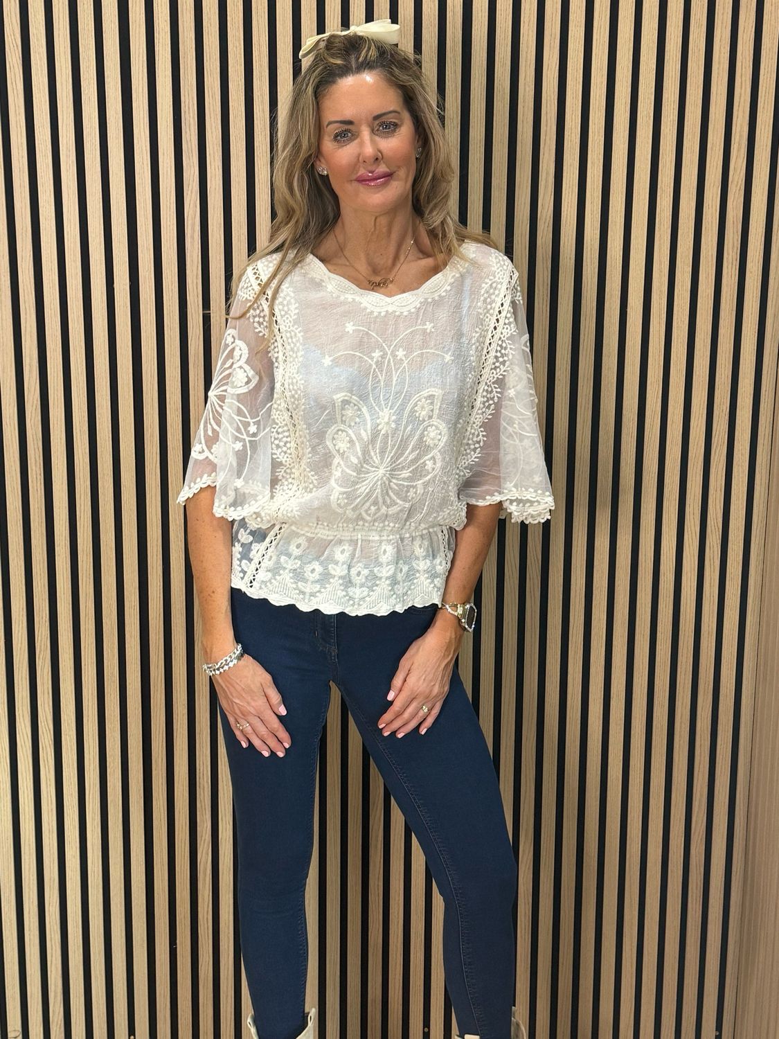 Angel Sleeve Cotton Top - Cream