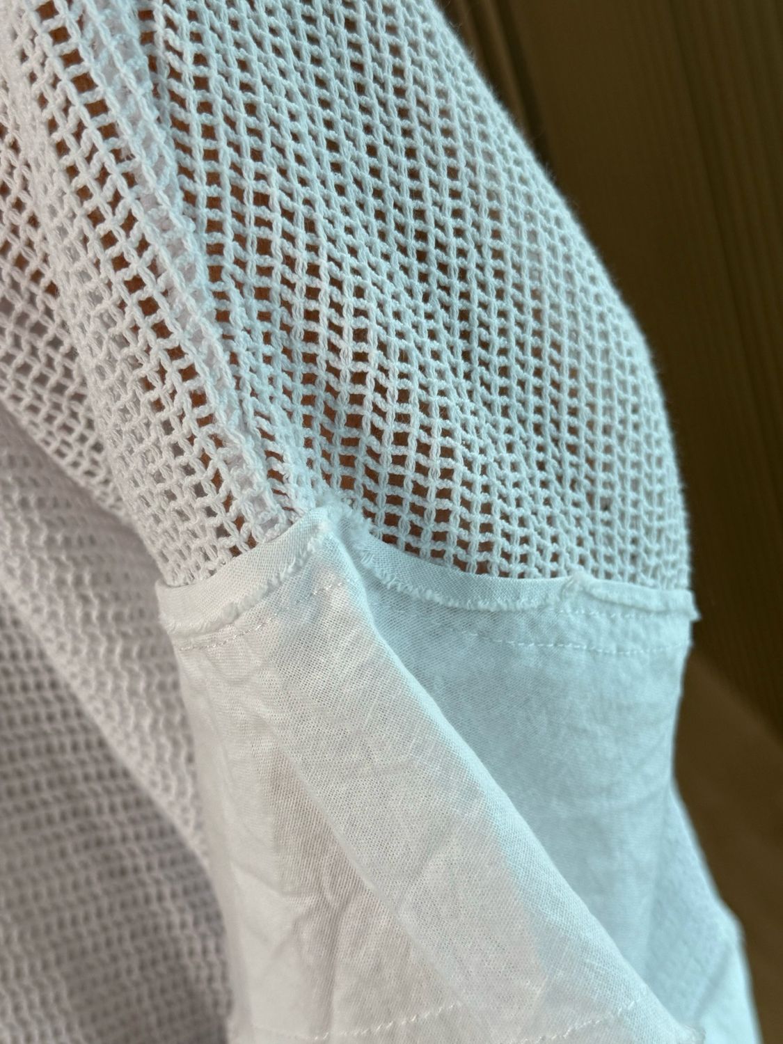 Linen Blend Mesh Top &amp; Dress Set - White