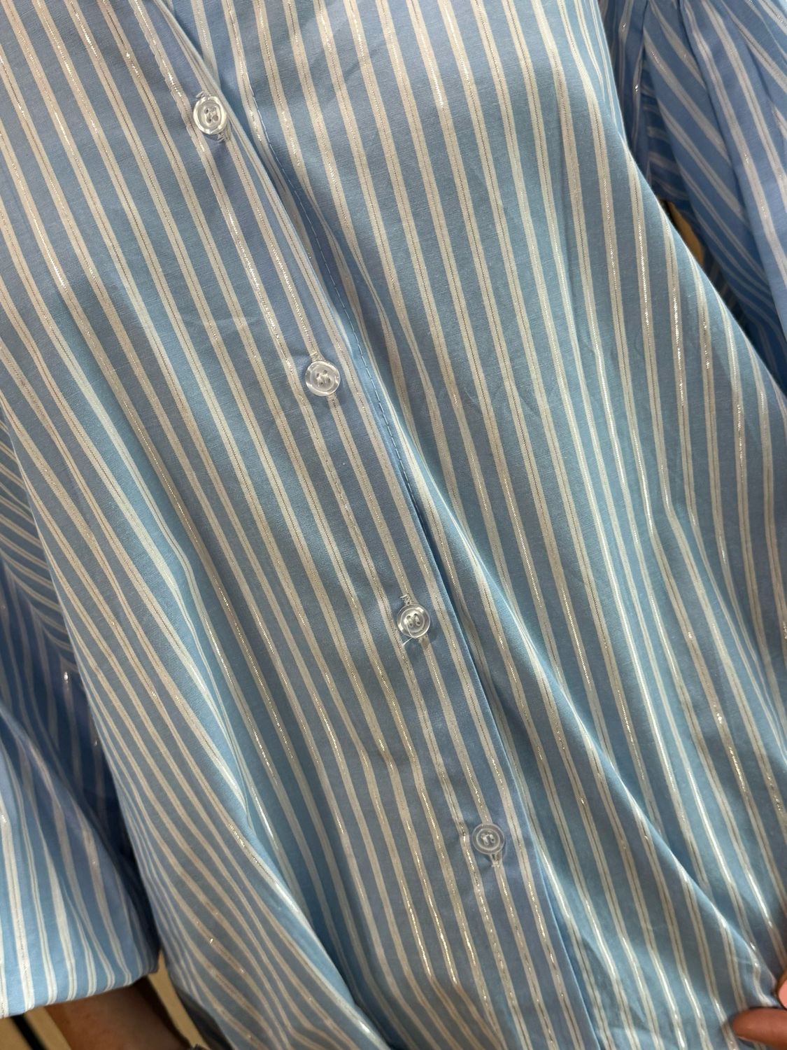 Stripe Balloon Sleeve Shirt - Baby Blue