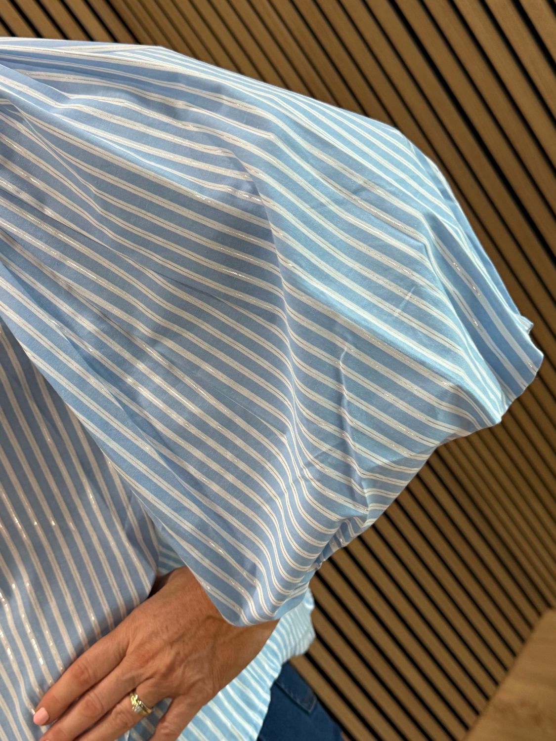Stripe Balloon Sleeve Shirt - Baby Blue
