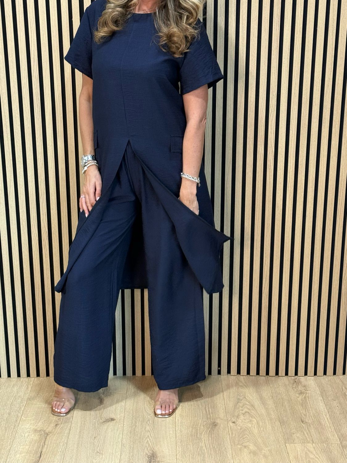 Longline Top &amp; Trouser Set - Navy