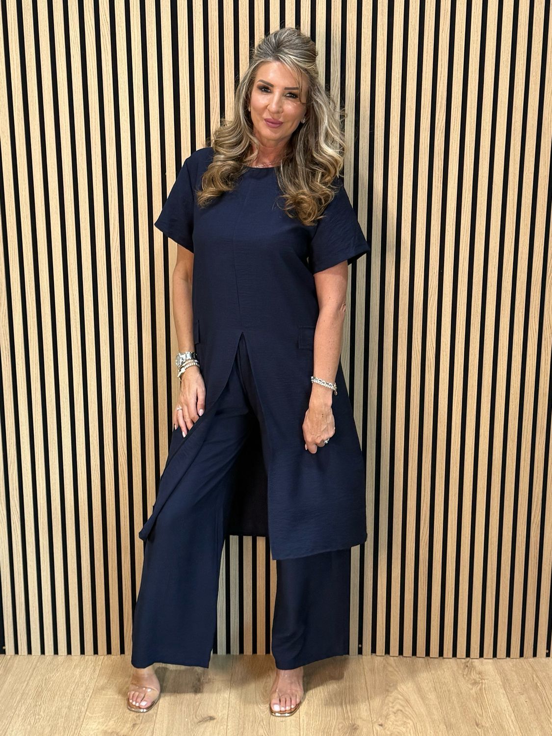 Longline Top &amp; Trouser Set - Navy