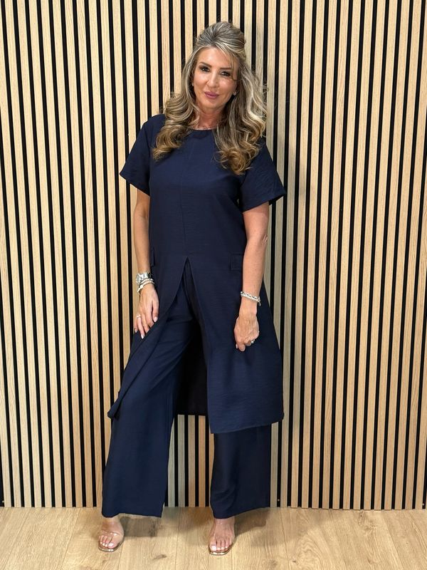 Longline Top &amp; Trouser Set - Navy