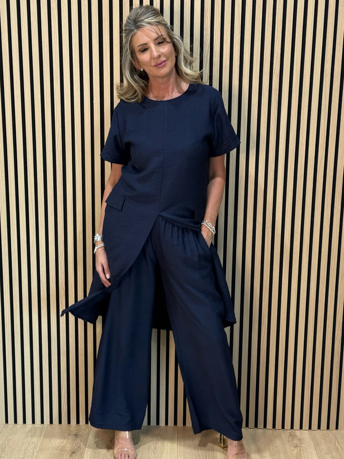 Longline Top &amp; Trouser Set - Navy