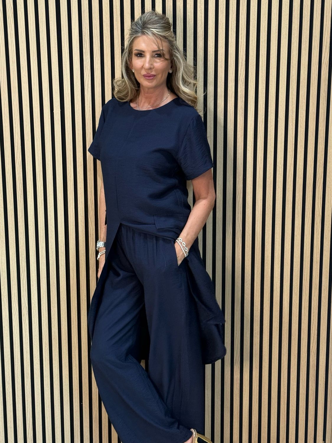 Longline Top &amp; Trouser Set - Navy