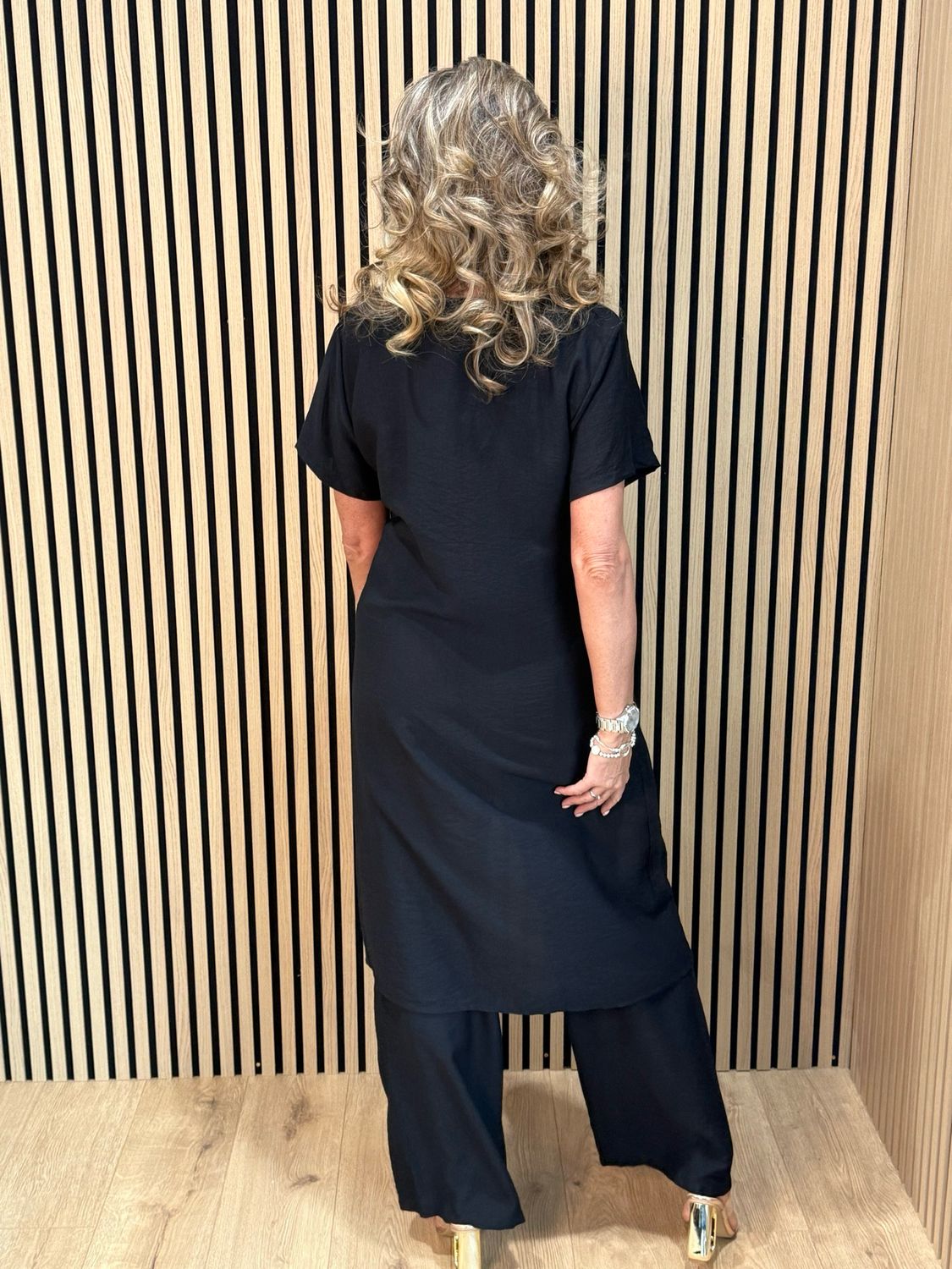 Longline Top &amp; Trouser Set - Black