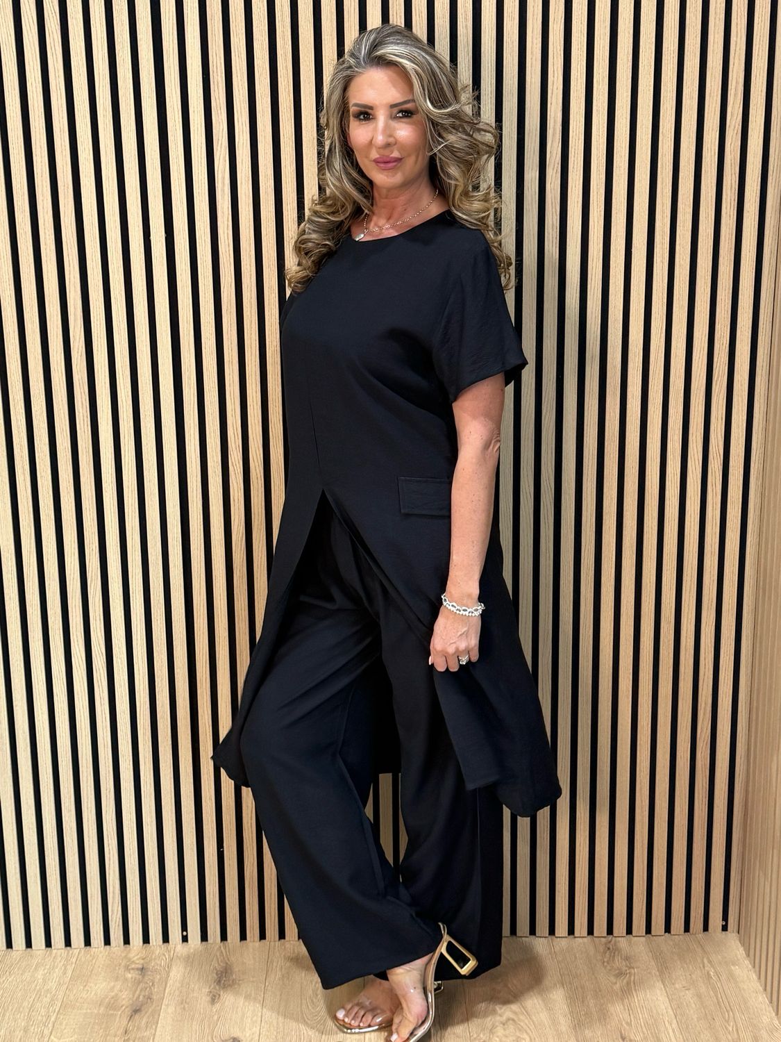 Longline Top &amp; Trouser Set - Black