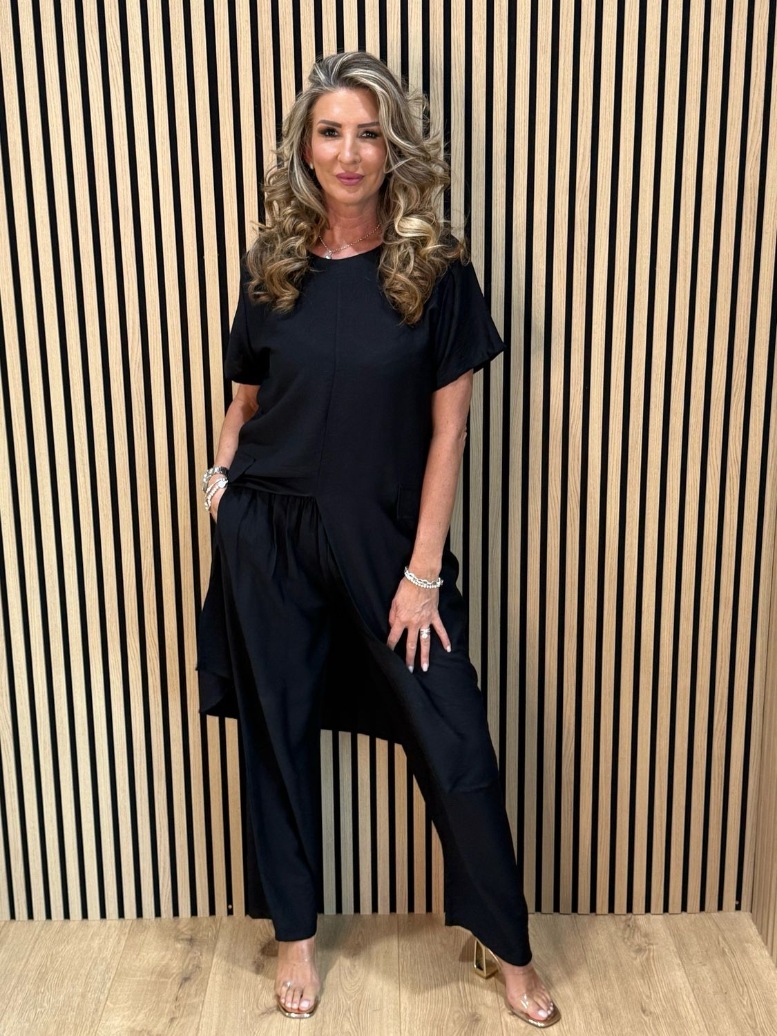 Longline Top &amp; Trouser Set - Black