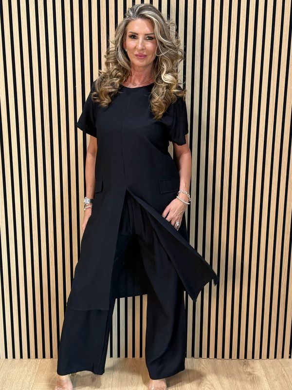 Longline Top &amp; Trouser Set - Black