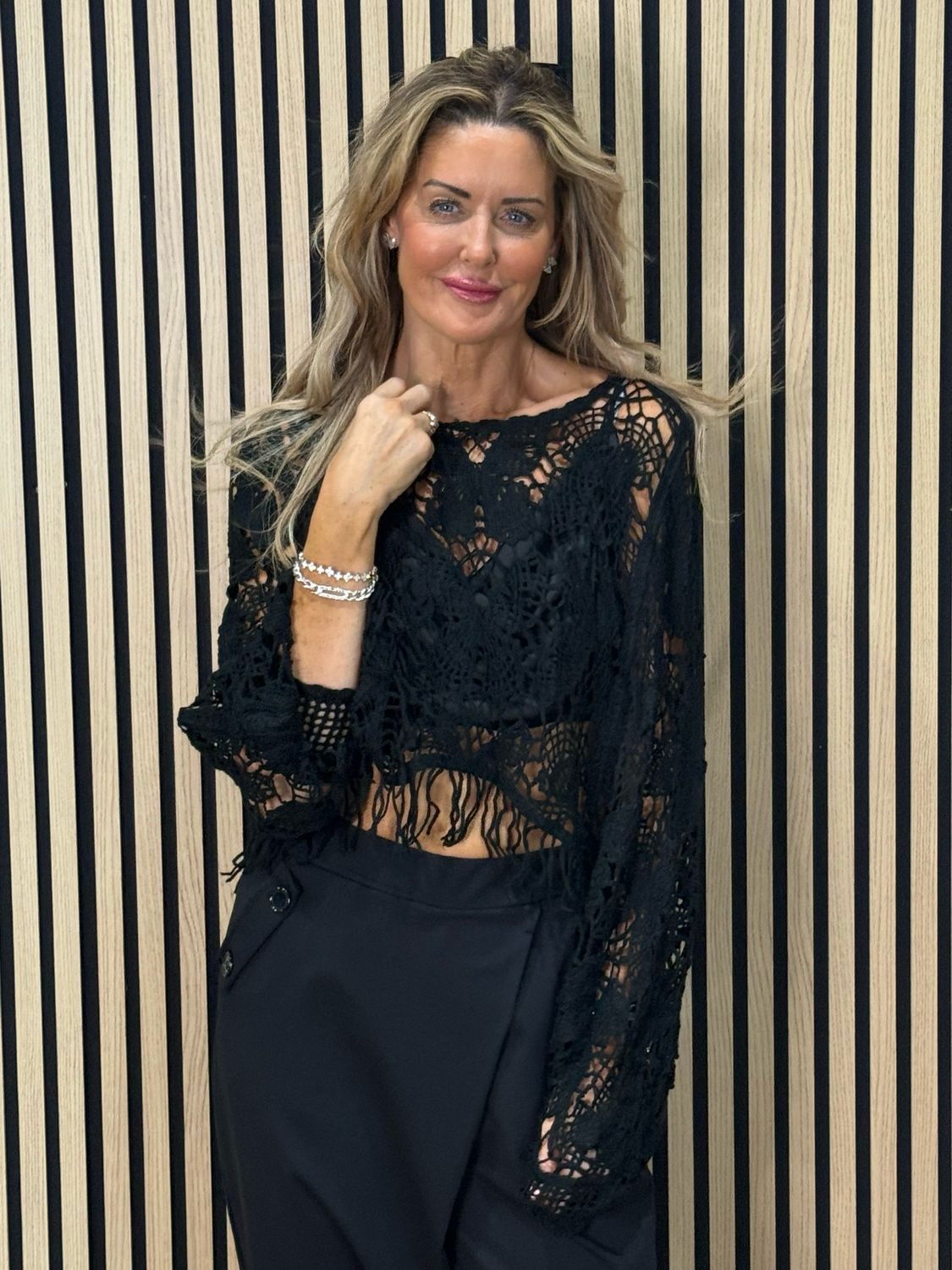 Crochet Fringe Top - Black