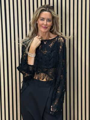 Crochet Fringe Top - Black