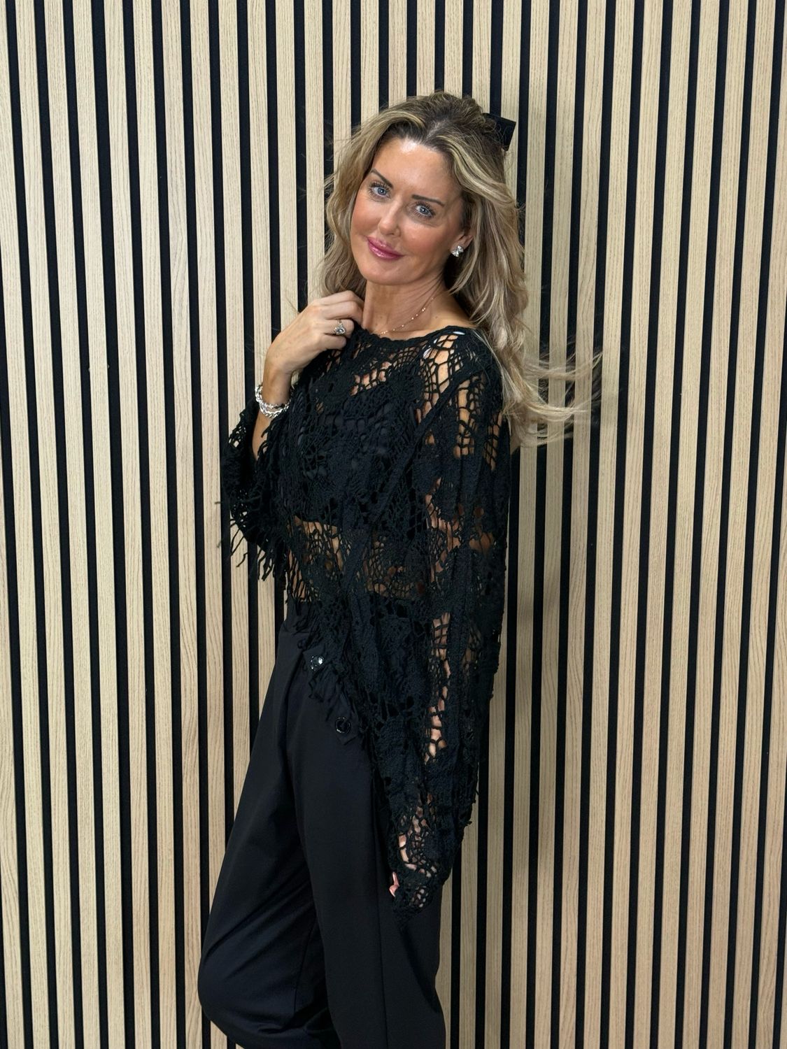 Crochet Fringe Top - Black