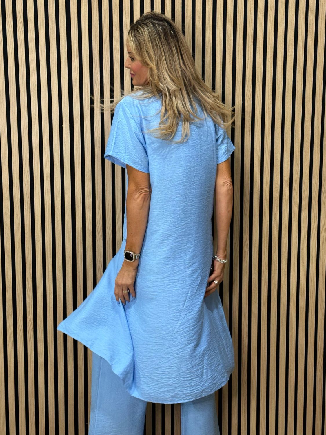 Longline Top &amp; Trouser Suit Set - Sky Blue