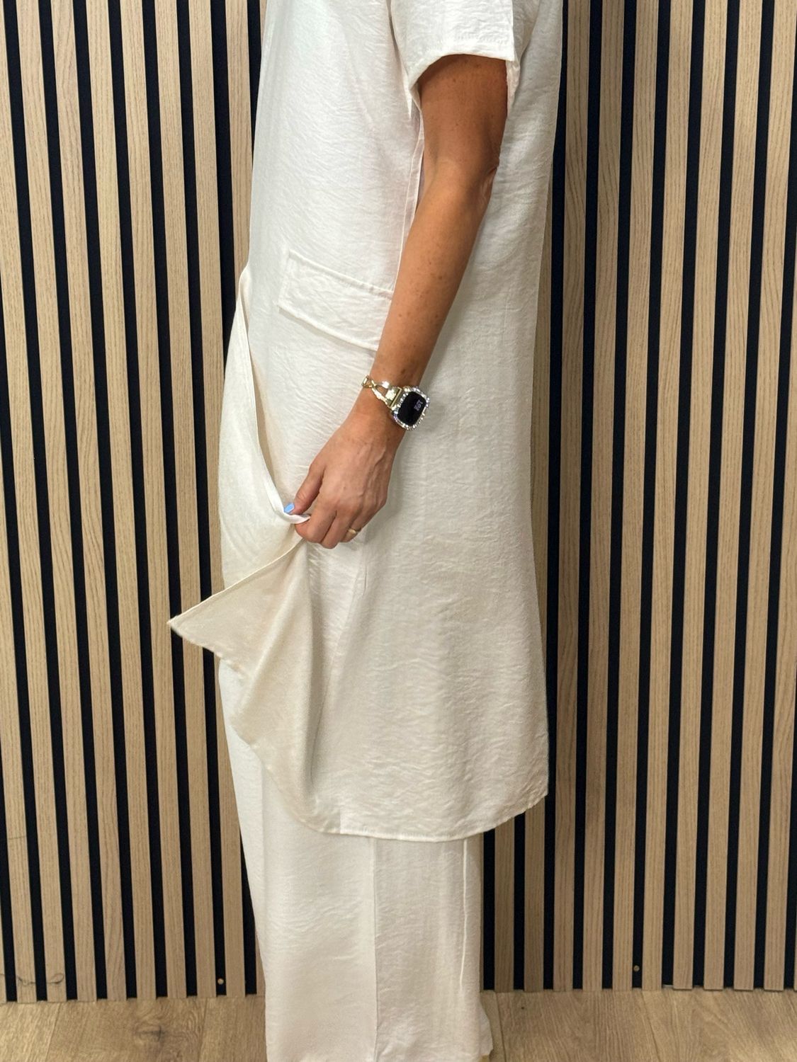 Longline Top &amp; Trouser Suit Set - Stone