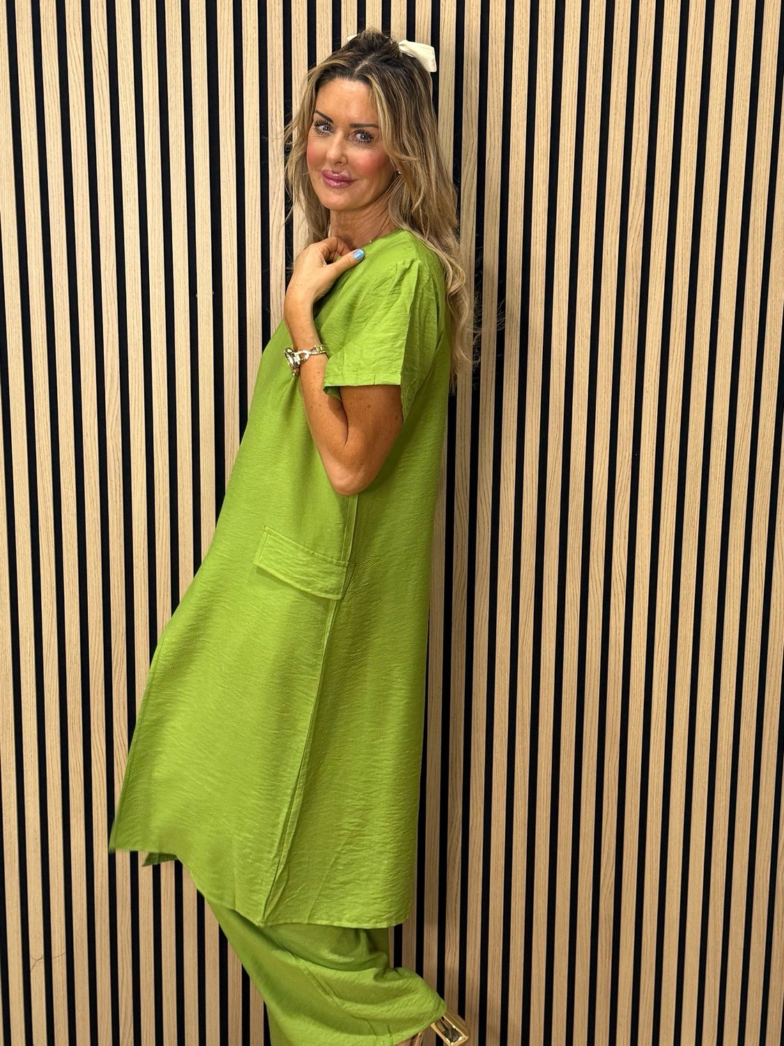 Longline Top &amp; Trouser Suit Set - Lime