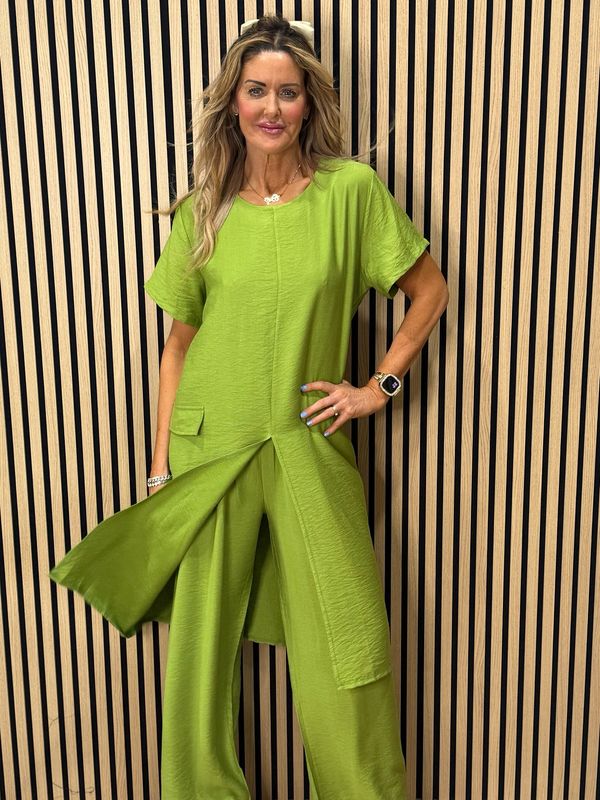 Longline Top &amp; Trouser Suit Set - Lime
