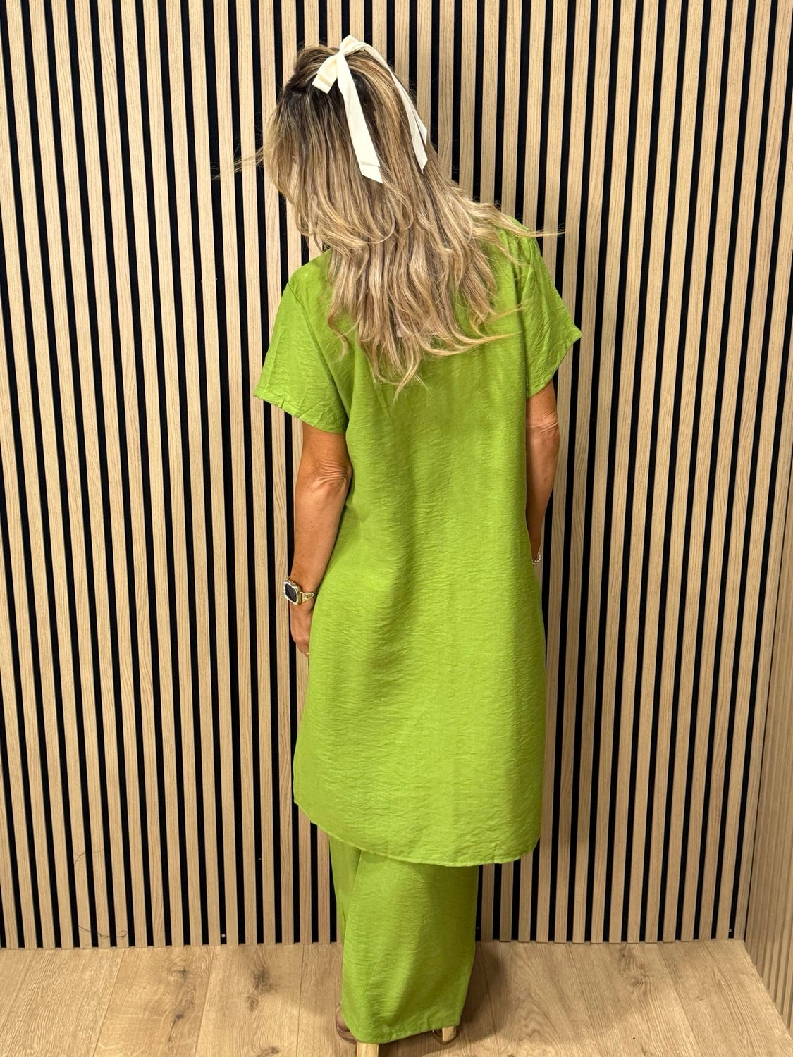 Longline Top &amp; Trouser Suit Set - Lime