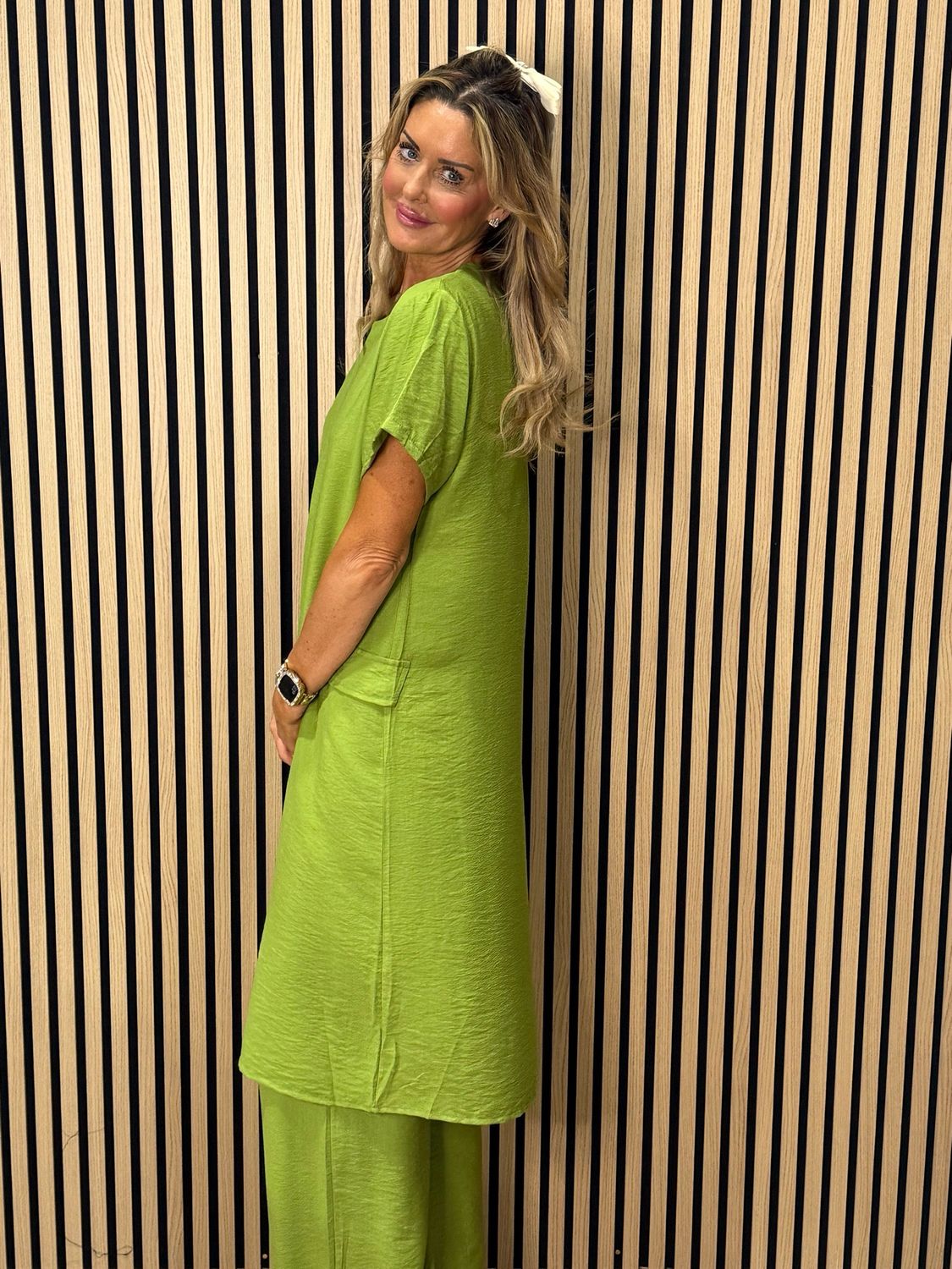 Longline Top &amp; Trouser Suit Set - Lime